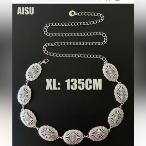 Silver-Tone Concho Link Belt  - Silver